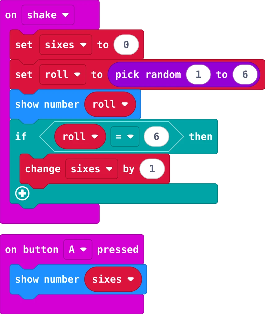 The MakeCode blocks of this program