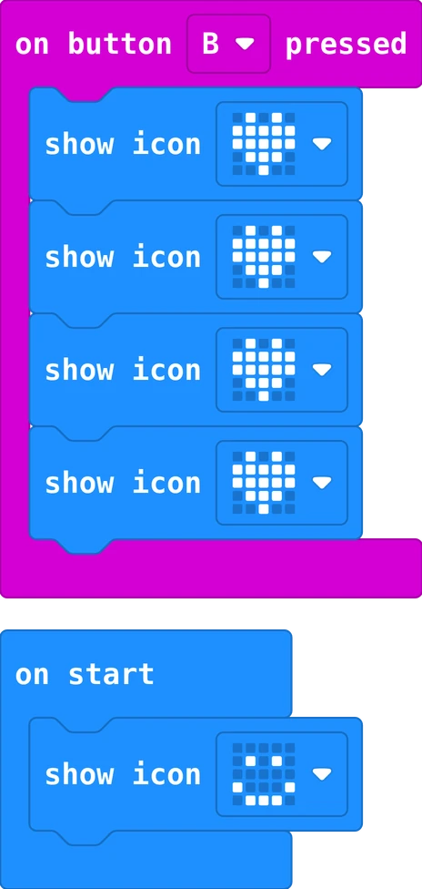 The MakeCode blocks of this program