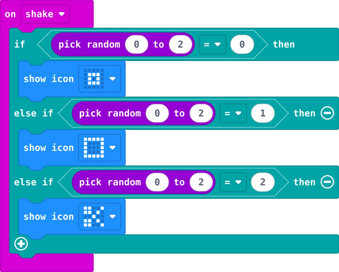 The MakeCode blocks of this program