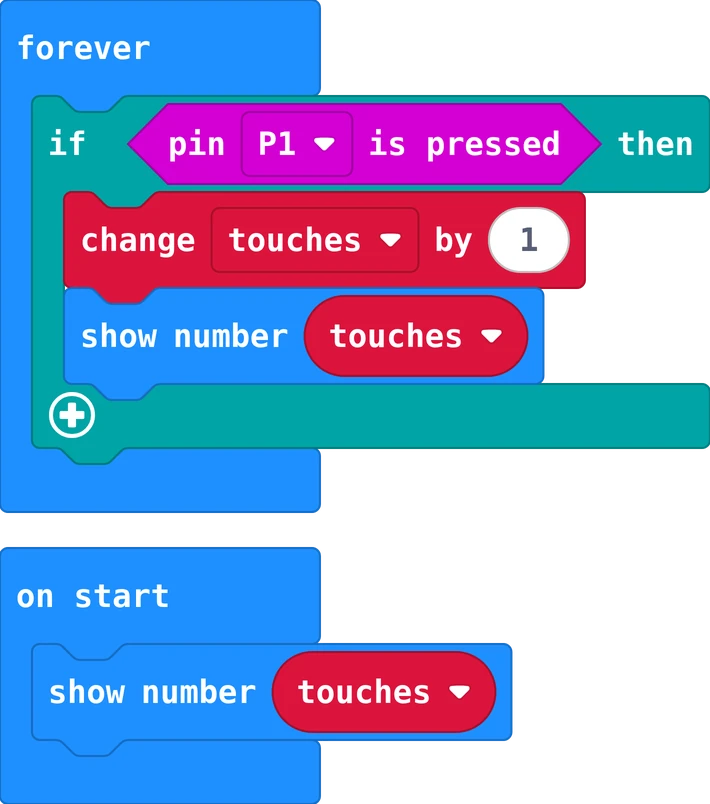 The MakeCode blocks of this program