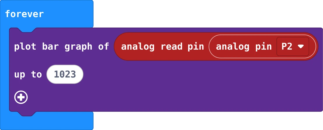 The MakeCode blocks of this program