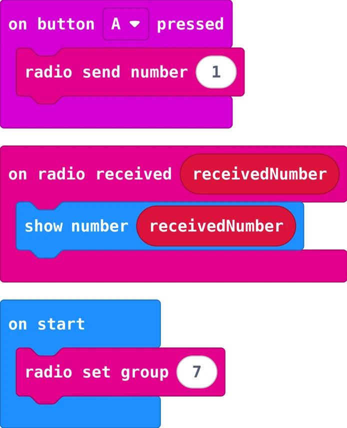 The MakeCode blocks of this program