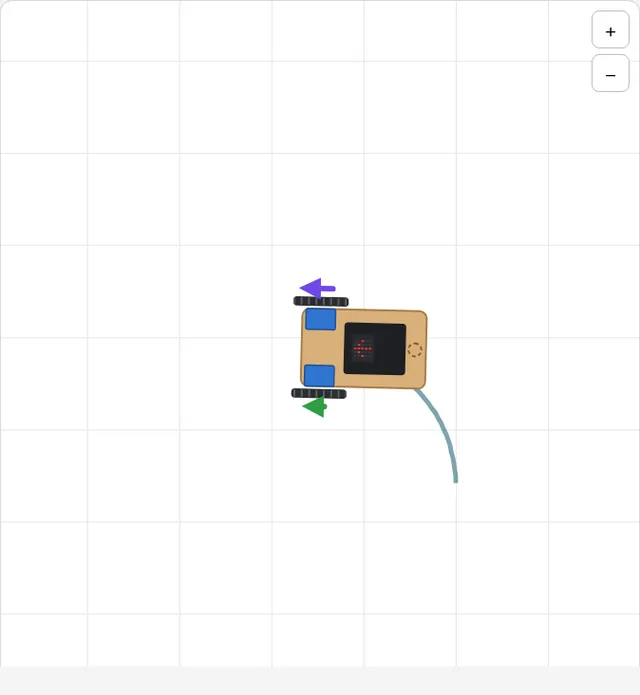 On screen: the car seen from above drives a curve and leaves a trail