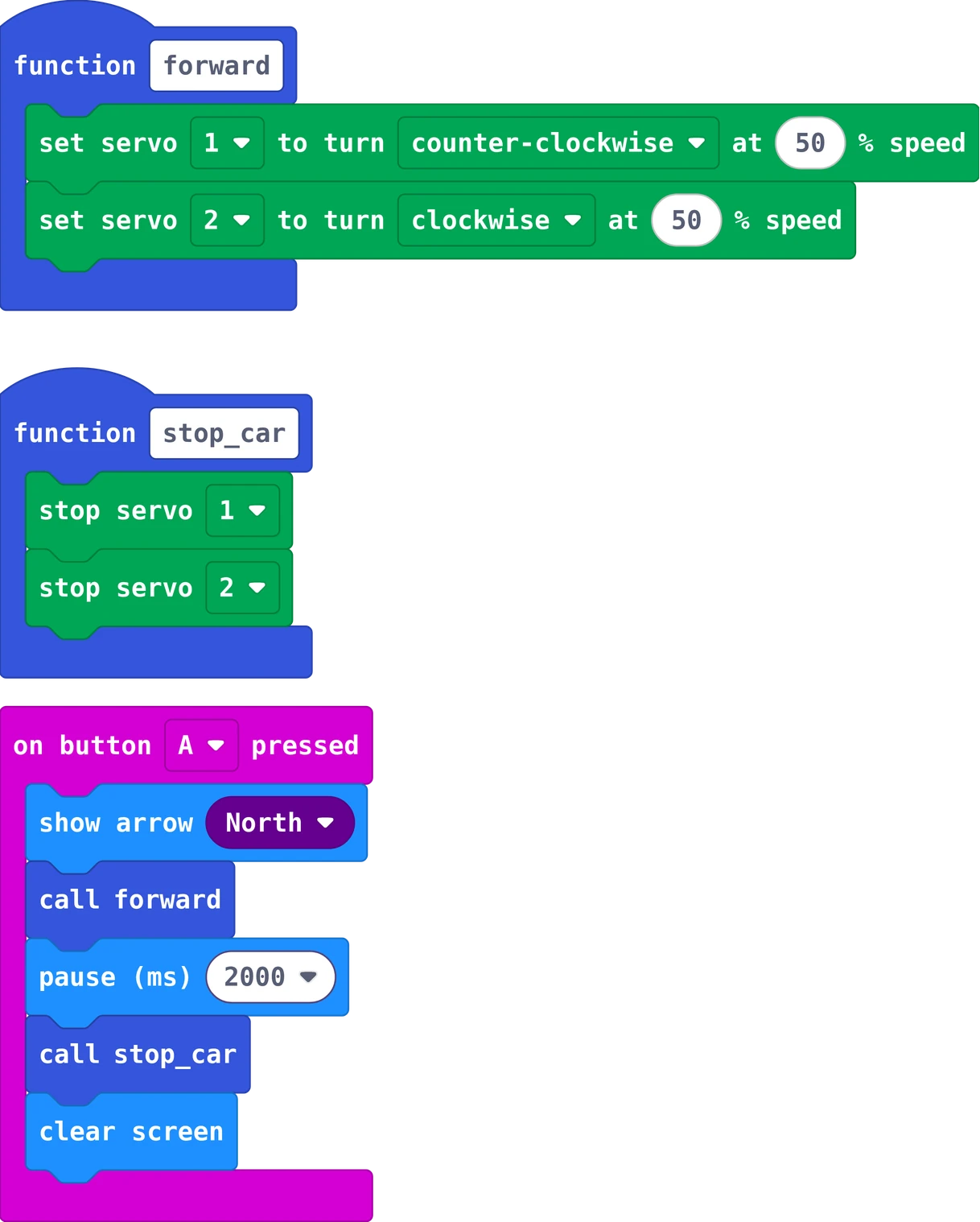 The MakeCode blocks of story 1
