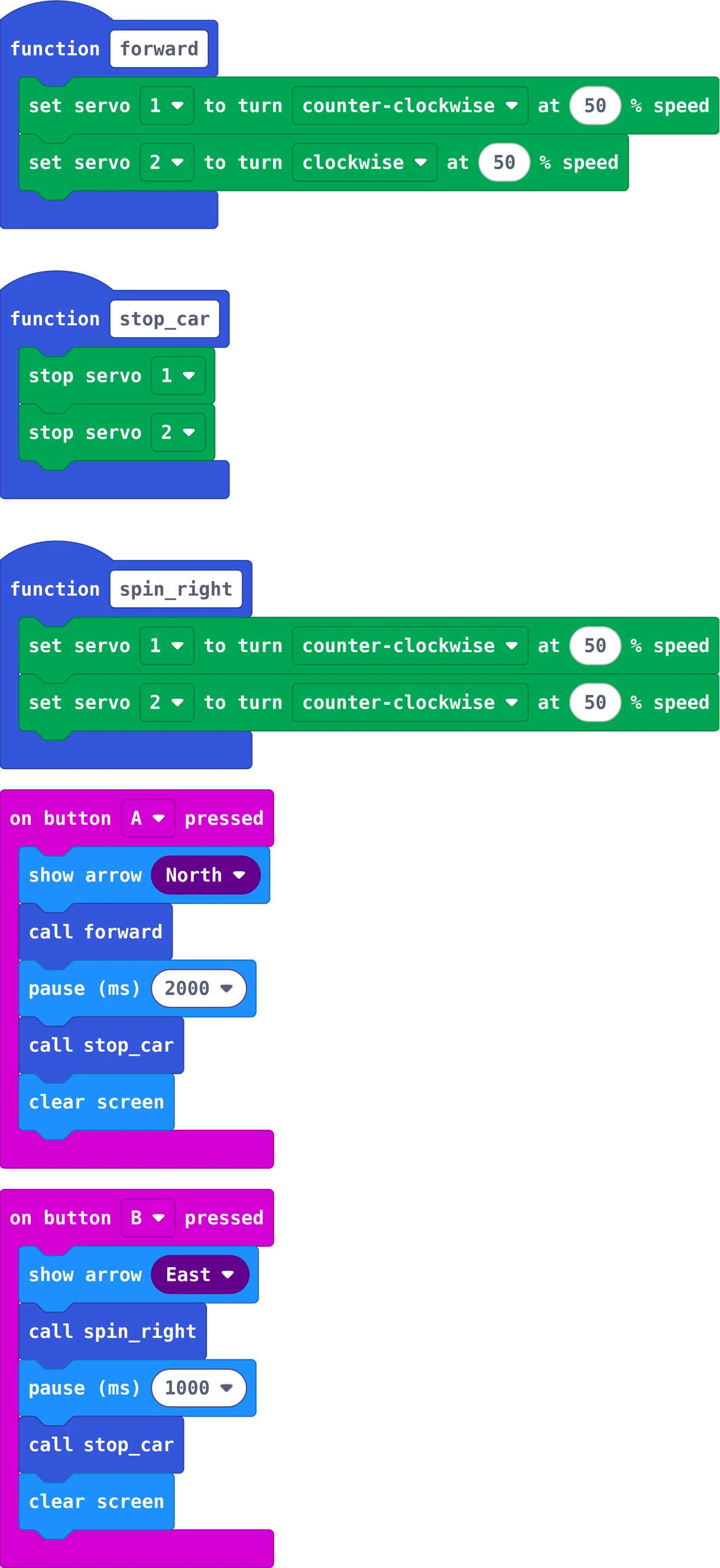 The MakeCode blocks of story 2