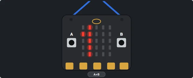 On screen: the name SAM scrolls across the Micro:bit's lights, a smile appears, then a heart beats big and small