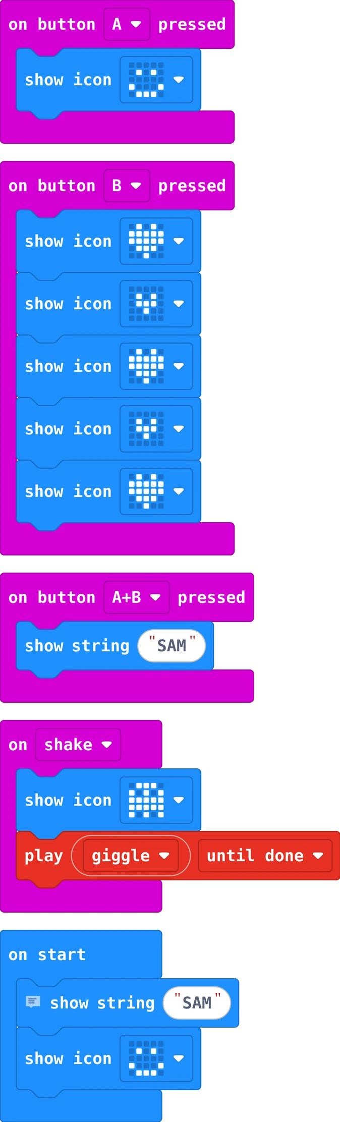 The MakeCode blocks of story 4