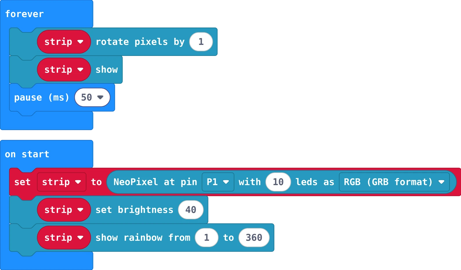 The MakeCode blocks of story 1