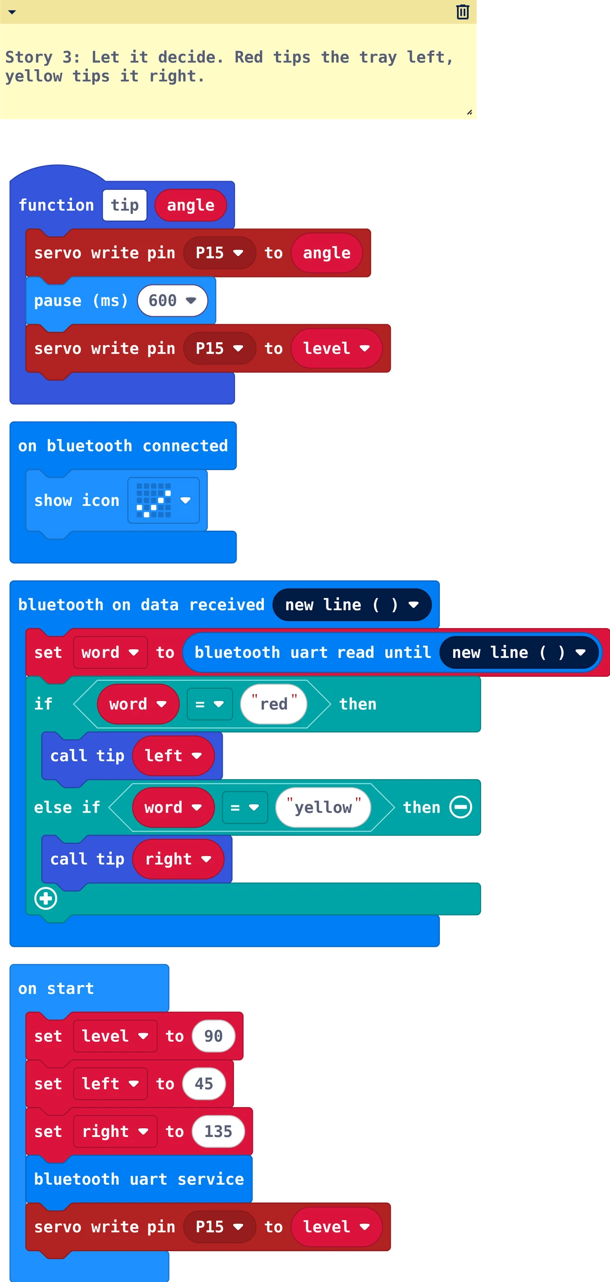The MakeCode blocks of story 3