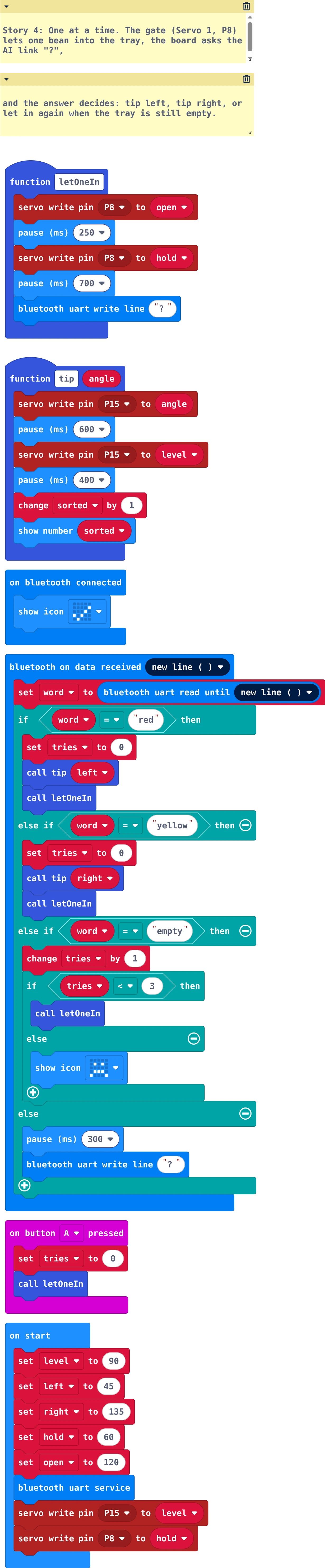 The MakeCode blocks of story 4