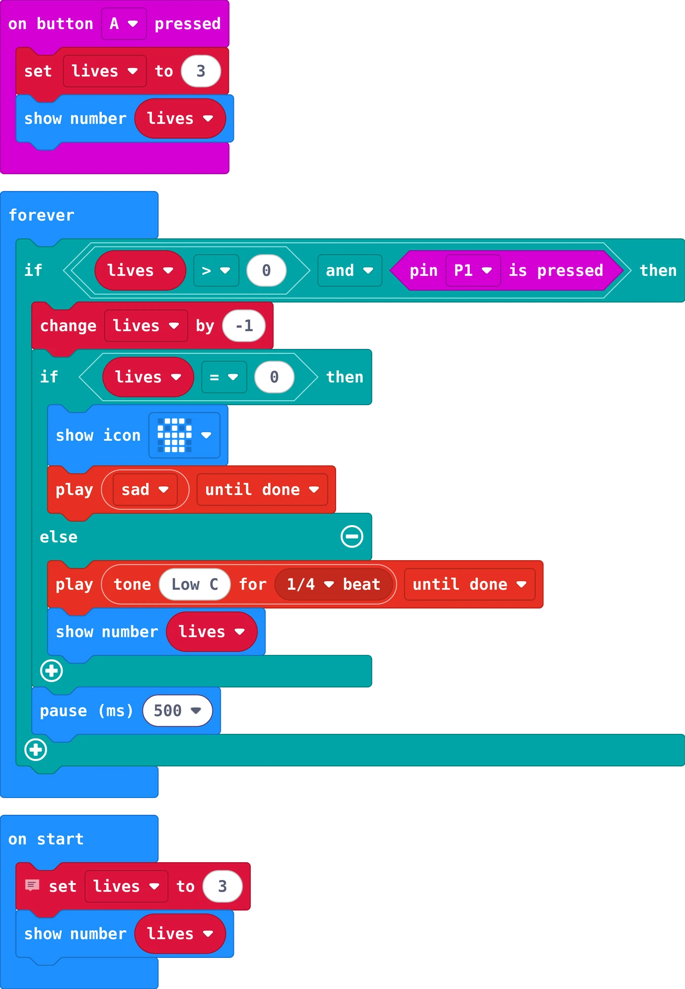 The MakeCode blocks of story 3