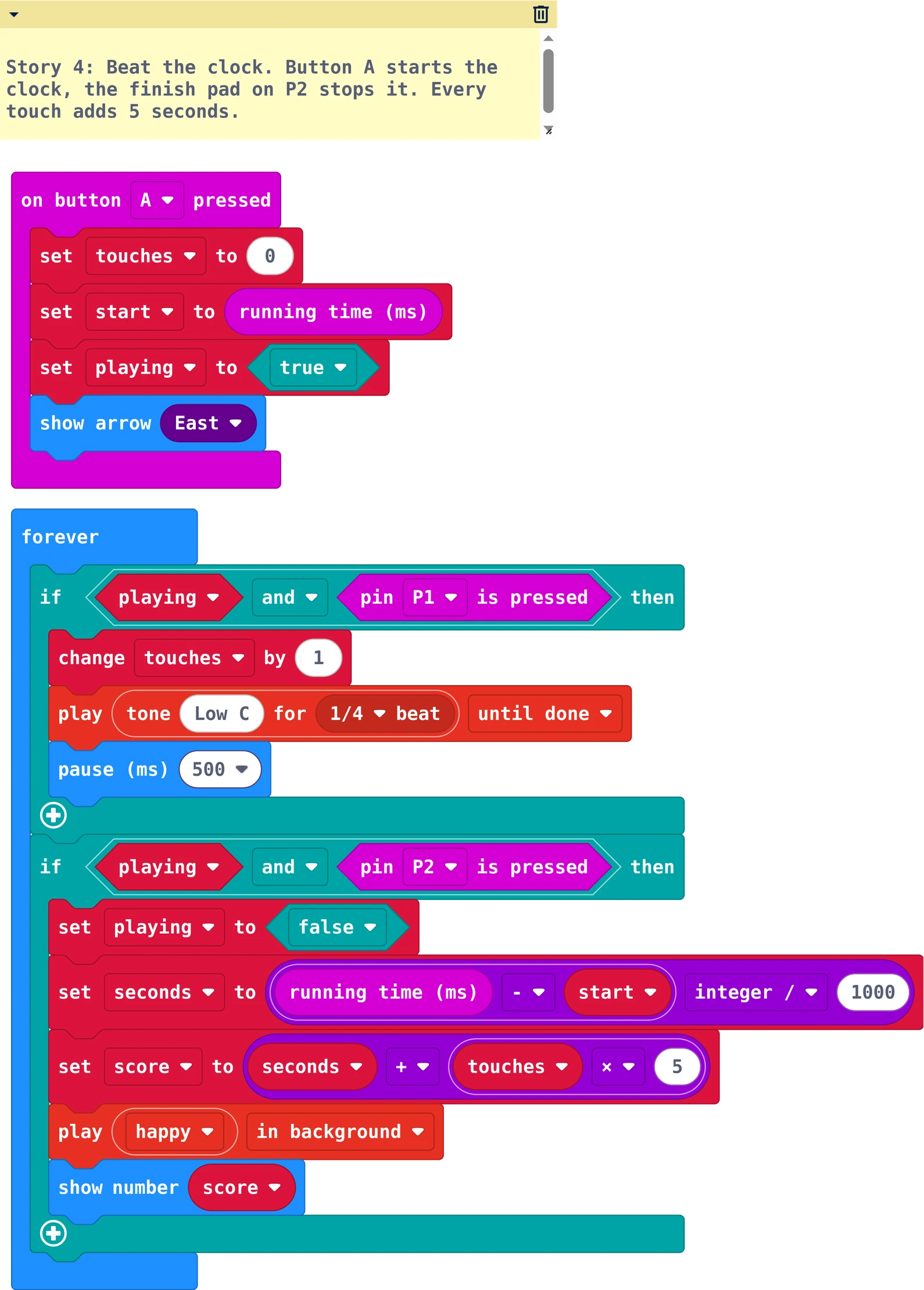 The MakeCode blocks of story 4