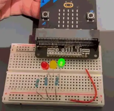 Traffic lights on a breadboard with a Micro:bit